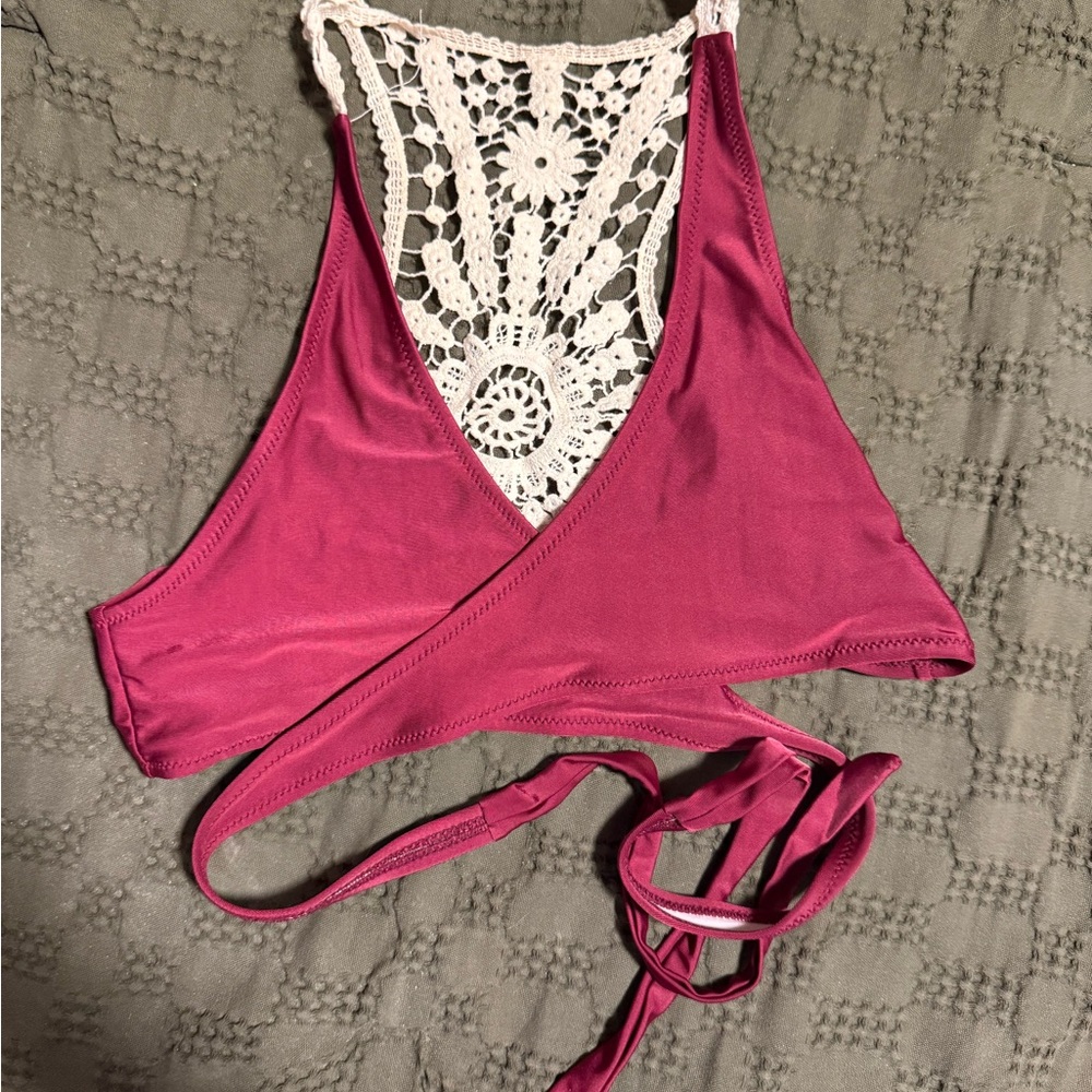 Maroon Halter Top with Lace Detail